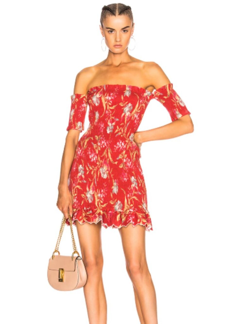 NWOT ZIMMERMANN Linen Corsair Shirred Flutter Mini Dress 3 US 10 Red Floral - Picture 4 of 11